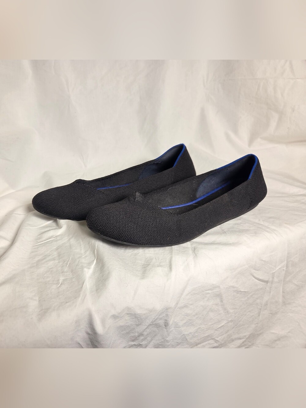 Rothys Ballet Flats Black Soft Fabric Slip On Women's 11 Blue Halo Rounded Toe - Picture 2 of 6